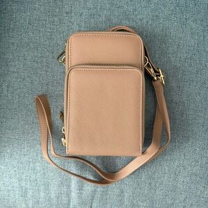 Pale Pink Leather-Like Crossbody Bag with Adjustable Strap